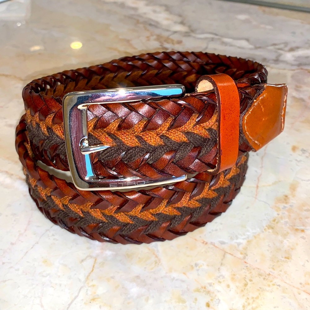 Etro Men’s Braided Italian Handmade Leather Belt. 36/90. New and Unworn.